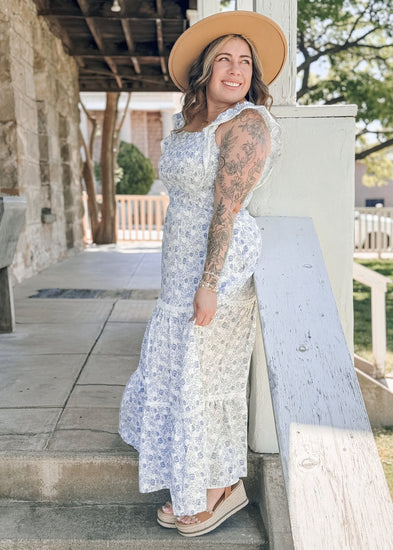 Cali Printed Smocking Top Ruffle Sleeve Tiered Dress - The Farmhouse