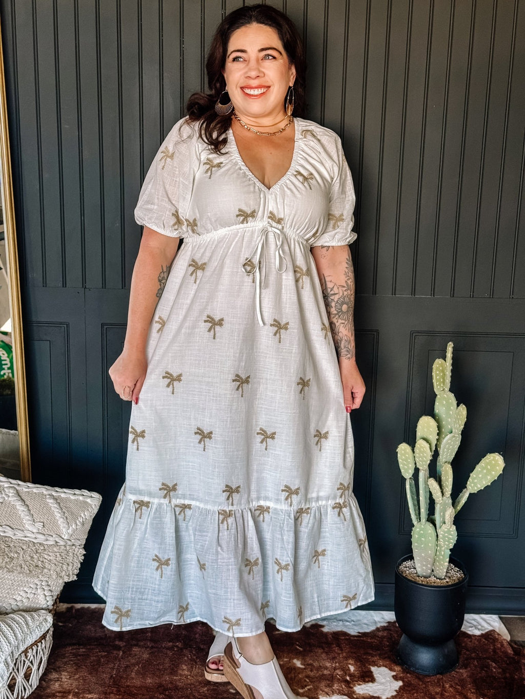 Palm Midi Dress White-Citrus