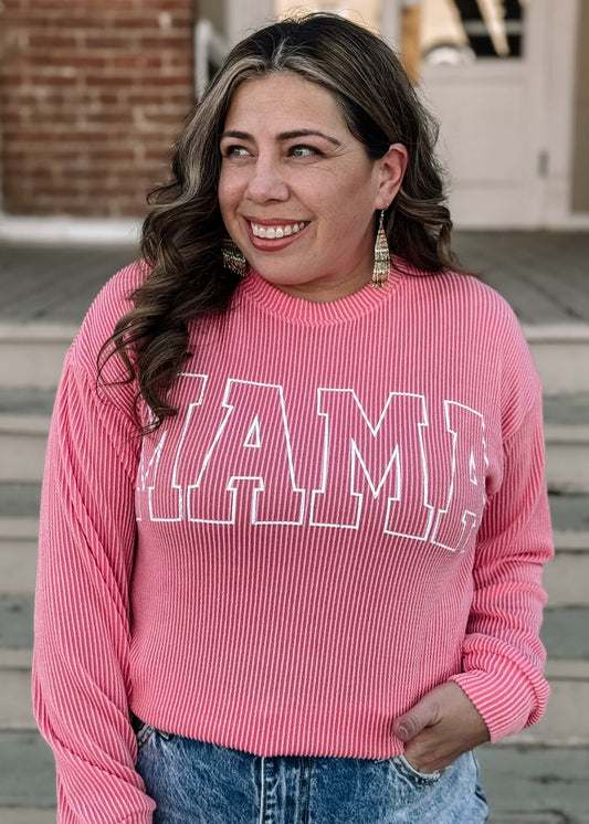 MAMA Graphic Ribbed Pullover Sweater - Pink - The Farmhouse