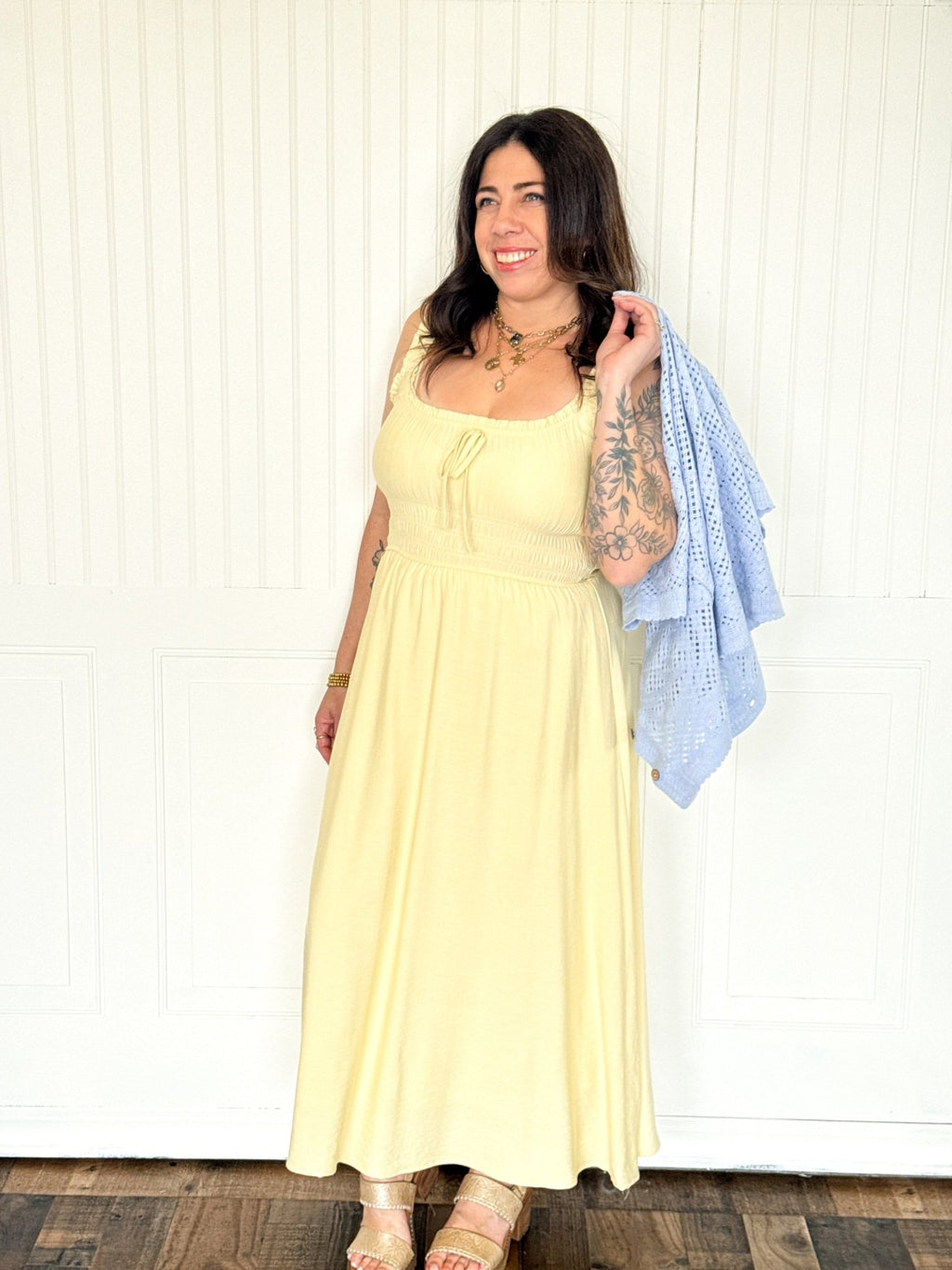butter yellow dress midi The Spaghetti Strap Effortless Midi, Butter Yellow