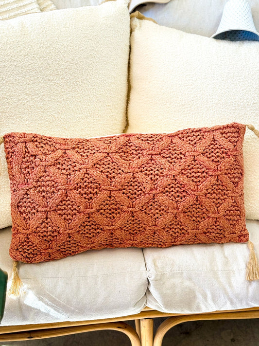 Woven Diamond Pattern Pillow - Rust - The Farmhouse