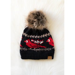 Winter Haven Cable Pom Hat, Black Cardinal