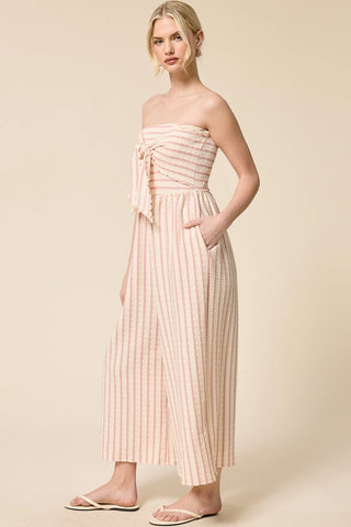 The Saltwater Stripe Jumpsuit, White/Taupe
