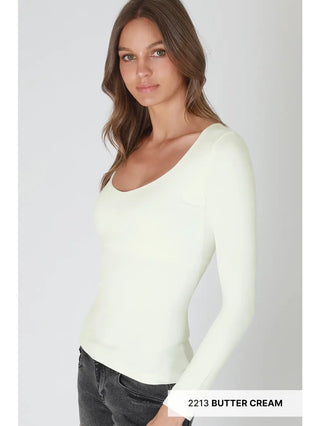 NIKIBIKI Women's Clean Line Sweetheart Long Sleeve Top, Butter Cream