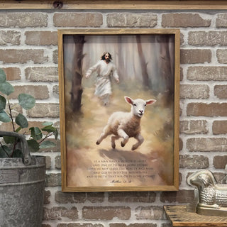 Jesus Chasing the Lost Sheep - Scripture Wall Art 18x24"