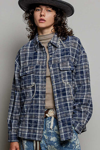 POL Timber Trail Plaid Shirt, Indigo, view 2