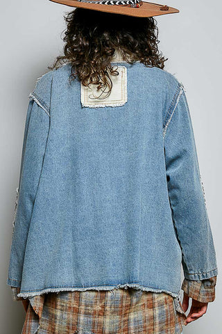 POL Free Range Denim Patch Jacket, Denim, view 2
