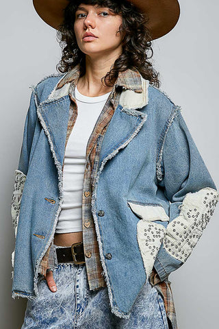 POL Free Range Denim Patch Jacket, Denim