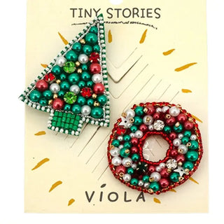 JOIA Women's Christmas Pin Set, Pink & Green