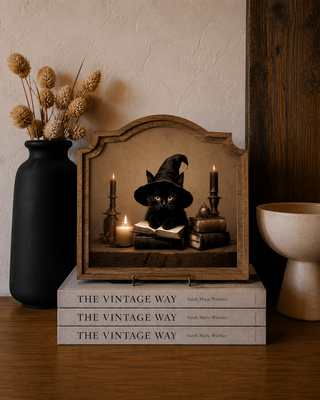 Halloween Cat Provincial Arch Framed Art 9x10"