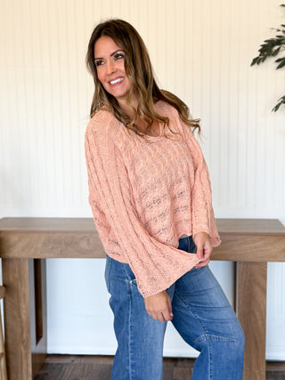Twist & Turn Cable Knit Top, Apricot Coral