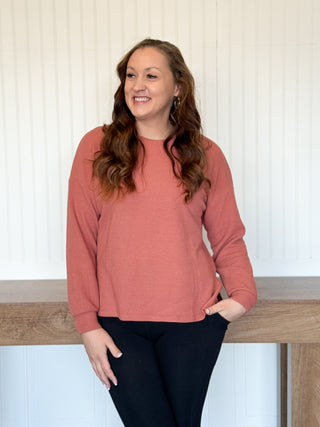 Warm Drift Cloudy Knit Top, Dusty Mauve