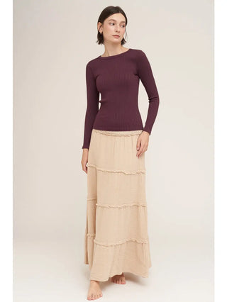 NIKIBIKI Women's Wide Ribbed Long Sleeve Top, Raisin