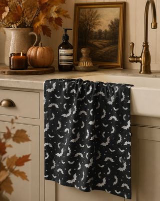 Geometry Batty Night Tea Towel, Black