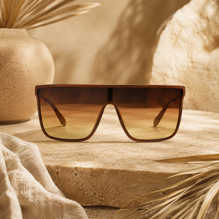 QUAY31 Nightfall Remixed Women's Shield Flat Top Sunglasses, Dark Brown/Bronze Glow