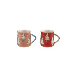 Organic shaped stoneware mug with wax relief tree design, 10 oz