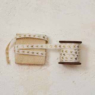10 Yard Fabric Ribbon on Wood Spool w/ Metallic Stars - 430 Holiday Decor - The Farmhouse