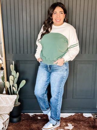 Summit Stripe Oversized Pullover Sweatshirt, Green and Ivory