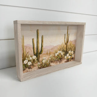 Blooming Beige Desert - Desert Landscape - Wood Framed Art 12x18"