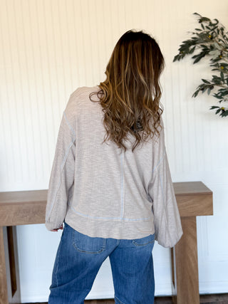 Pale Taupe Outseam Rib Long Sleeve
