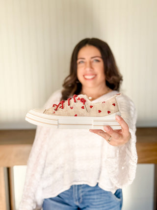 *Pre Order* Very G Aman Slip On Sneaker, Natural Red Hearts