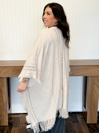Canyon Breeze Frayed Ruana One Size, Beige