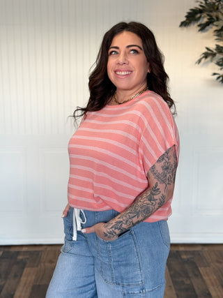 Guava Drift Stripe Sweater Top