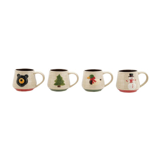 Hand-painted 14 oz stoneware mug with raised embossed holiday icon and colored base