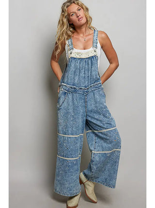 POL Women's Wide Leg Denim Overalls