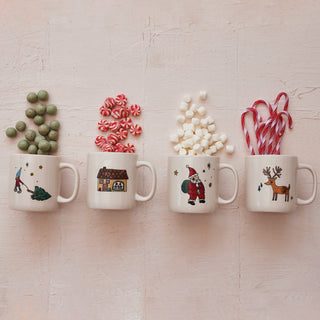Alternate view of 16 oz stoneware holiday mug with wax relief design