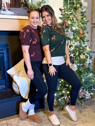 Reindeer Puff Sleeve Sweater, Wine