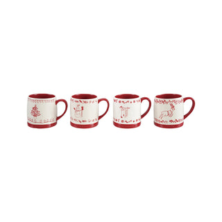 Alternate view of 18 oz white and red hand-drawn stoneware holiday mug