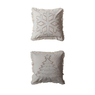 18" Square Woven Cotton & Linen Pillow w/ Fringe - Snowflake - The Farmhouse