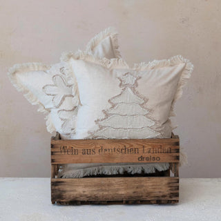 18" Square Woven Cotton & Linen Pillow w/ Fringe - Snowflake - 420 Home Decor - The Farmhouse