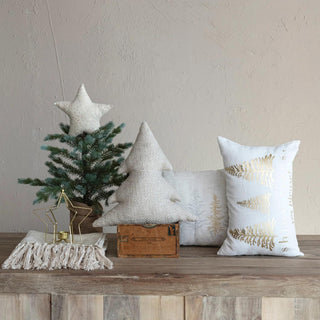 18" Woven Cotton Slub Tree Shaped Pillow w/ Metallic Gold Thread - The Farmhouse