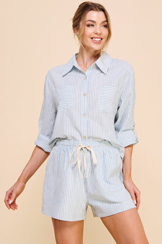 Seaside Stripe Cropped Linen Shirt