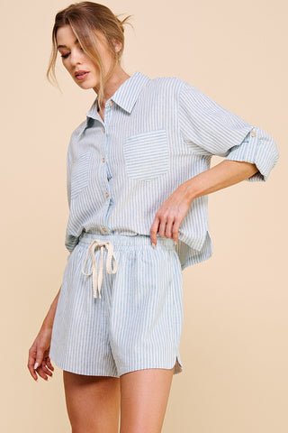 Seaside Stripe Cropped Linen Shirt