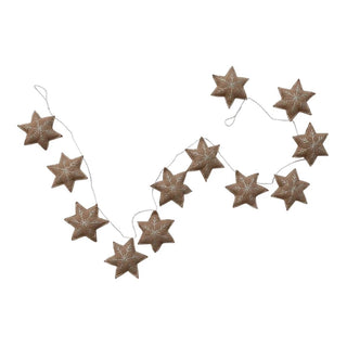 Woven Wool Star Garland with Metallic Thread Embroidery, Brown