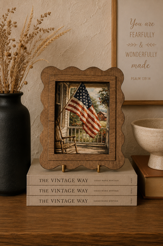 Scallop Porch Flag Arch Framed Canvas Art