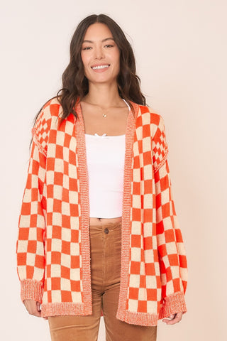 COZY CO Women's Pumpkin Check Jacquard Cardigan