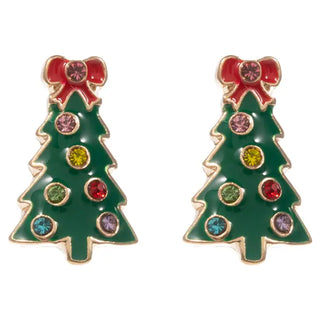 JOIA Women's Christmas Tree Shaped Enamel W Stones Earrings
