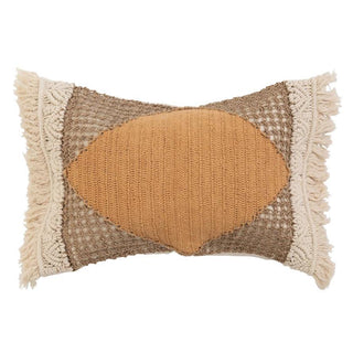 20" x 12" H& - Woven Cotton & Jute Lumbar Pillow w/ Macrame, Crochet & Fringe - 420 Home Decor - The Farmhouse