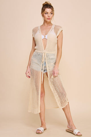 Sunset Drift Open-Weave Sleeveless Cardigan