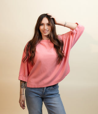 DAVI & DANI Women's Rosy Harvest Boat Neck Puff Sleeve Sweater Top