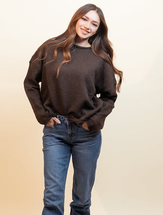 THINGS BETWEEN Women's Cider Season Knit Sweater, Chocolate