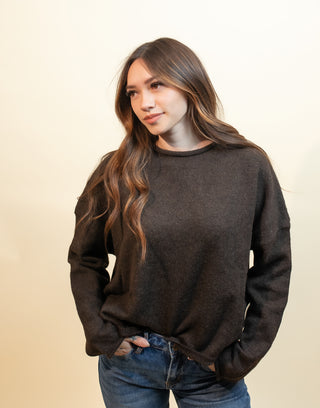 THINGS BETWEEN Women's Cider Season Knit Sweater, Chocolate