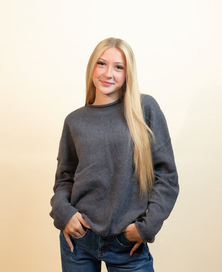 THINGS BETWEEN Women's Cider Season Knit Sweater, Charcoal