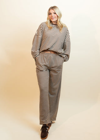 THINGS BETWEEN Women's Cinnamon Latte Stripe Pants
