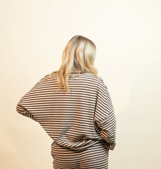 THINGS BETWEEN Women's Cinnamon Latte Stripe Long Sleeve Top