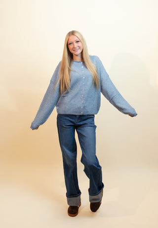 THINGS BETWEEN Women's Dusky Morning Pinstripe Cardigan